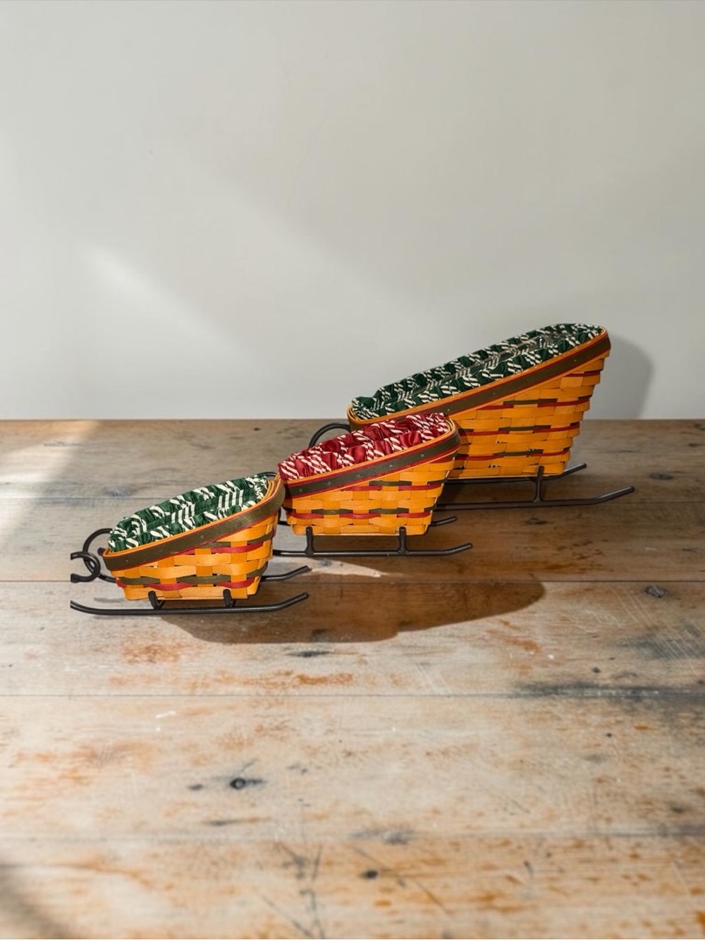 Longaberger Sled Basket Set of 3- small, medium, & large